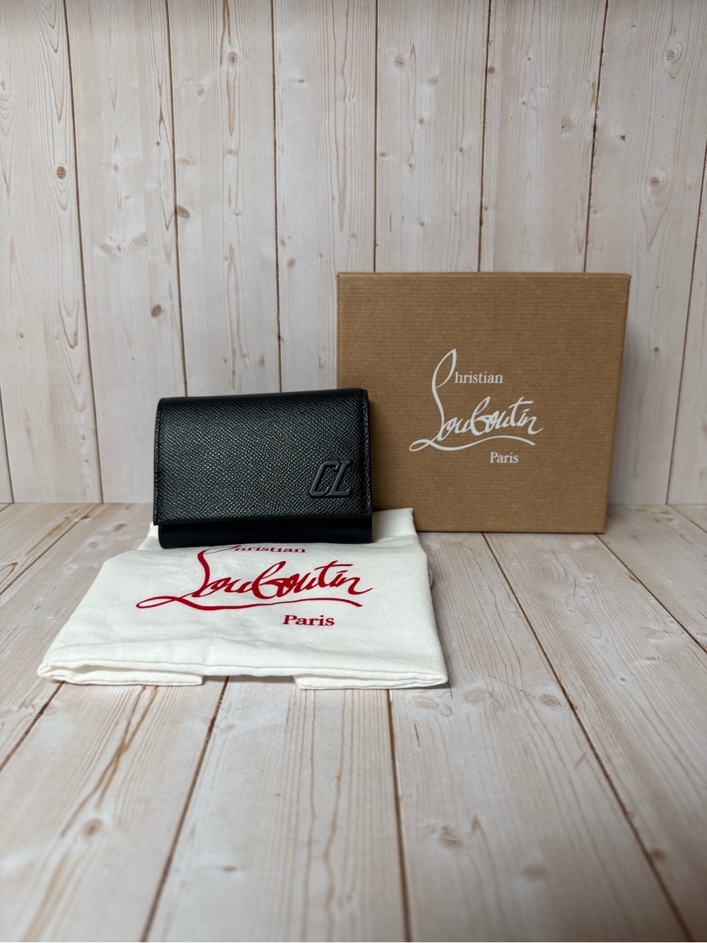 Christian Louboutin Groovy Calfskin Leather Trifold Wallet Navy
